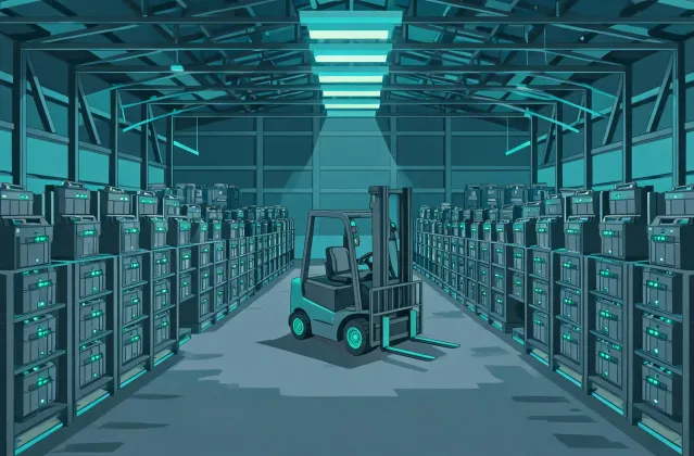 Illustration of a warehouse charging aisle, not a street map